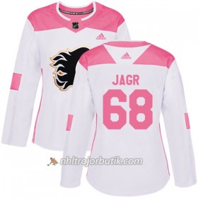 Dame Ishockey Calgary Flames Tröja Jaromir Jagr 68 Adidas 2017-2018 Vit Rosa Fashion Authentic